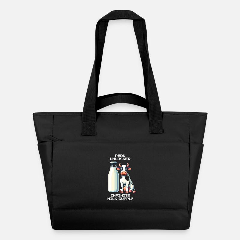 Avantage : Lait infini | Vache & Mama Humour - Sac matelassé déperlant - noir
