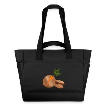 Rabbit head in wood look with chopped carrot - Water-Repellent Padded Bag - black - Front