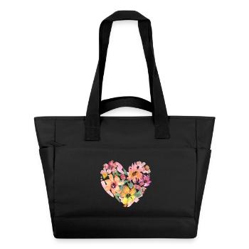 floral cœur - Sac matelassé déperlant - noir - Devant