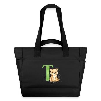 Teddy bear with green letter T - Water-Repellent Padded Bag - black - Front