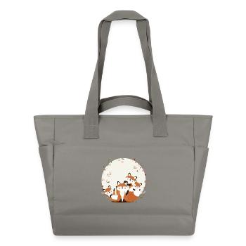 Happy fox family–Harmonious forest animal design - Water-Repellent Padded Bag - grey - Front