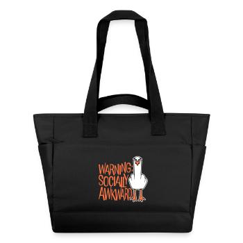 Warning Socially Awkward Seagull Middle Finger Naughty - Water-Repellent Padded Bag - black - Front