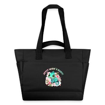 Maintenant, ça devient coloré - Un mignon caméléon aquarelle - Sac matelassé déperlant - noir - Devant