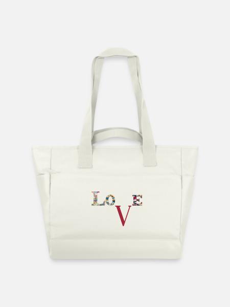Liebe Patchwork-Typografie - Wasserabweisende Padded Bag - Naturweiß