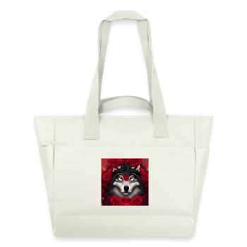 Merveilleux loup avec des fleurs. - Sac matelassé déperlant - blanc nature - Devant