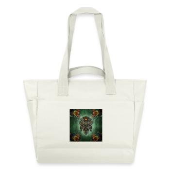 Hibou génial avec des roses - Sac matelassé déperlant - blanc nature - Devant