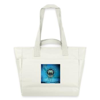 Élégant crâne décoratif bleu avec feuilles. - Sac matelassé déperlant - blanc nature - Devant