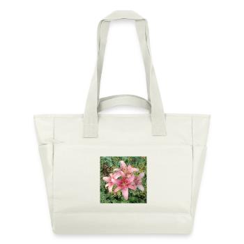 Fleurs de lys roses - Sac matelassé déperlant - blanc nature - Devant