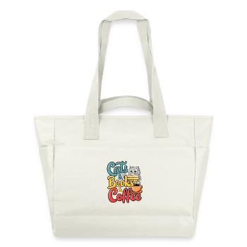 Chats, livres et café Design - Sac matelassé déperlant - blanc nature - Devant