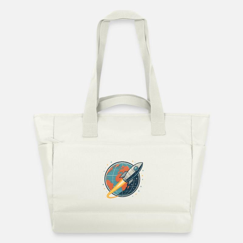 Rocket launch over globe - Water-Repellent Padded Bag - natural white