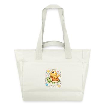 Kawaii Cat Chevauche la Tortue - Sac matelassé déperlant - blanc nature - Devant
