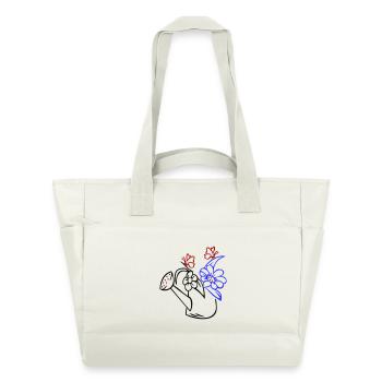 Arrosoir avec des fleurs et des papillons - Sac matelassé déperlant - blanc nature - Devant