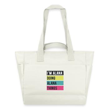 Ich bin Alana und mache Alana-Dinge in Retro-Farben - Wasserabweisende Padded Bag - Naturweiß - Vorne