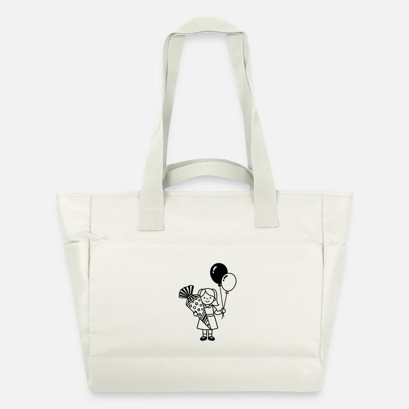 Fille inscrite à l’école avec cône d’école - Sac matelassé déperlant - blanc nature
