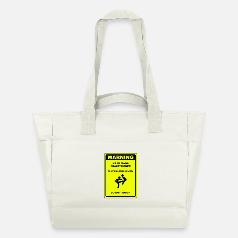 Warning! Krav Maga practitioner! - Water-Repellent Padded Bag - natural white