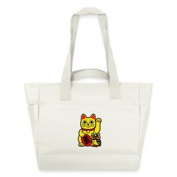 Chat chanceux avec petit hibou - Sac matelassé déperlant - blanc nature - Devant