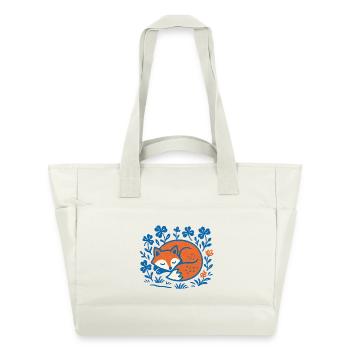 Sleeping Fox in Floral Night Garden - Water-Repellent Padded Bag - natural white - Front