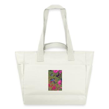 Fleurs et papillon - Sac matelassé déperlant - blanc nature - Devant