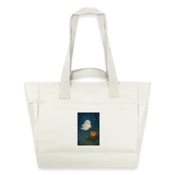 Cute Halloween Ghost with Jack-o'-lantern - Water-Repellent Padded Bag - natural white - Front