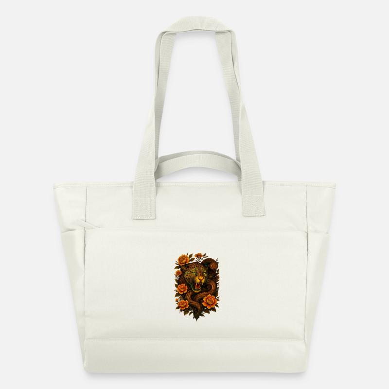 Léopard et serpent sifflants au design rétro - Sac matelassé déperlant - blanc nature