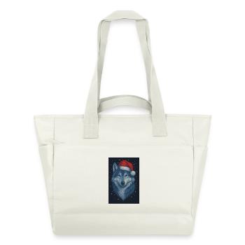 Loup nordique au chapeau de Noël - Sac matelassé déperlant - blanc nature - Devant