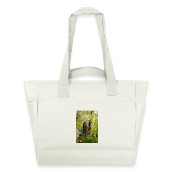 Woodpecker on Mossy Forest Stump - Water-Repellent Padded Bag - natural white - Front