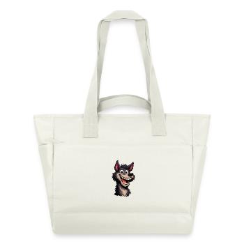 Verrückter Cartoon-Wolf mit breitem Grinsen - Wasserabweisende Padded Bag - Naturweiß - Vorne