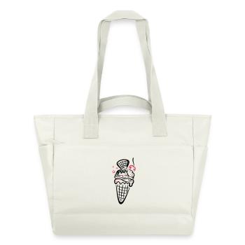 Ice cream with waffle, cherry and stars - Water-Repellent Padded Bag - natural white - Front