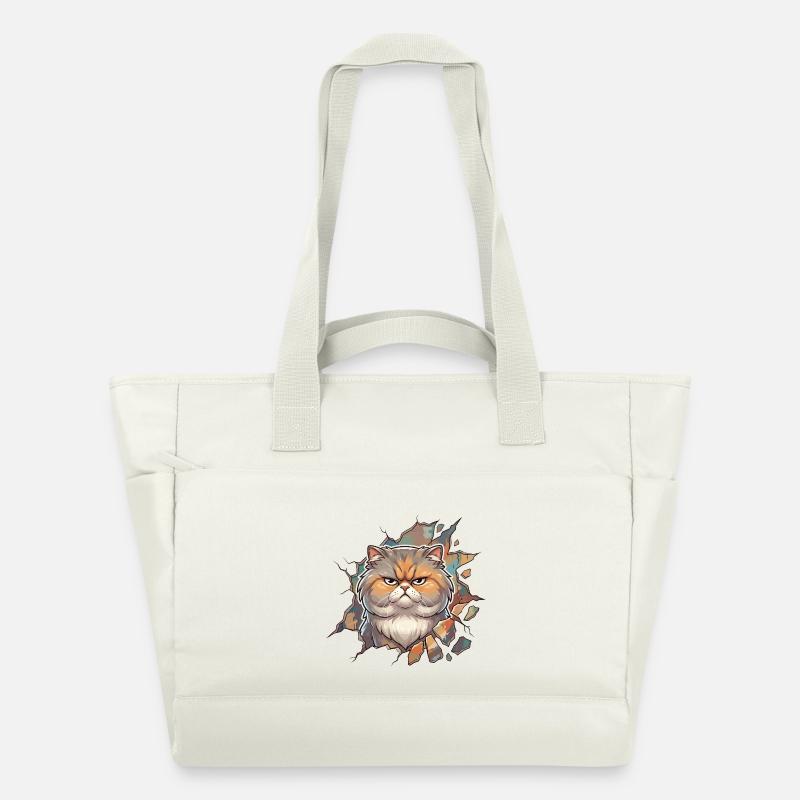 Angry kitty breaks through wall - Water-Repellent Padded Bag - natural white