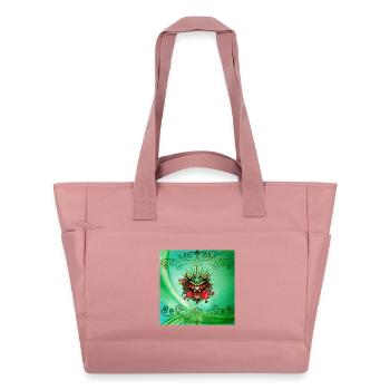 Merveilleuse tête de dragon colorée avec des fleurs. - Sac matelassé déperlant - rose poudré - Devant