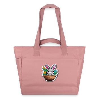 Lapin printanier en panier fleuri - Sac matelassé déperlant - rose poudré - Devant