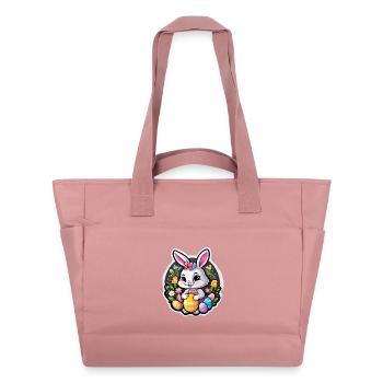 Lapin printanier et œufs colorés - Sac matelassé déperlant - rose poudré - Devant