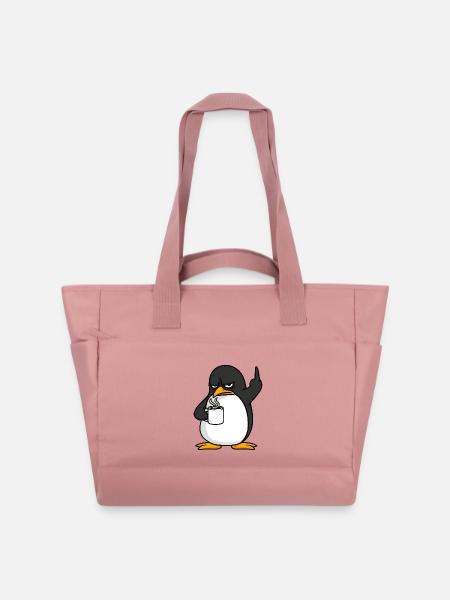 Pinguin Kaffee Kaffeeliebhaber Büro Mittelfinger - Wasserabweisende Padded Bag - Altrosa