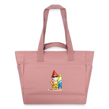 Nain de jardin cool avec planche de surf - Sac matelassé déperlant - rose poudré - Devant