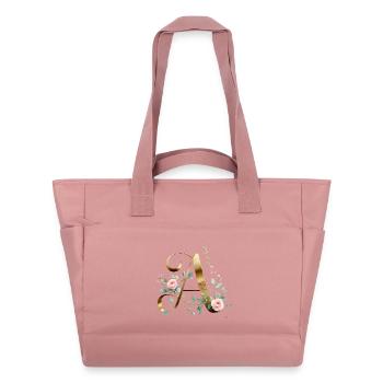 Letter A Gold and Roses - Floral Initial - Water-Repellent Padded Bag - canyon pink - Front