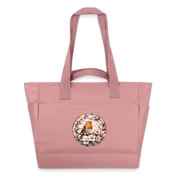 Rouge-gorge avec motif printanier en fleurs de cerisier - Sac matelassé déperlant - rose poudré - Devant