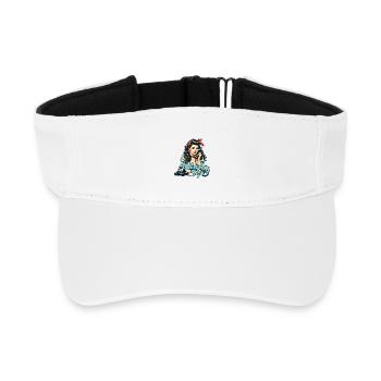 Rockabilly Woman Rotary Phone - Recycled Sun Visor Cap - white - Front