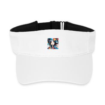 Buntes digitales abstraktes Mädchenporträt - Recyceltes Visor Cap - Weiß - Vorne