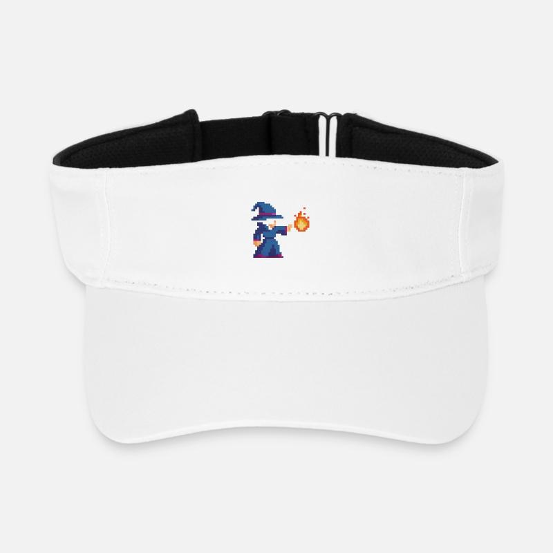 Pixel Wizard and Fire - Recycled Sun Visor Cap - white