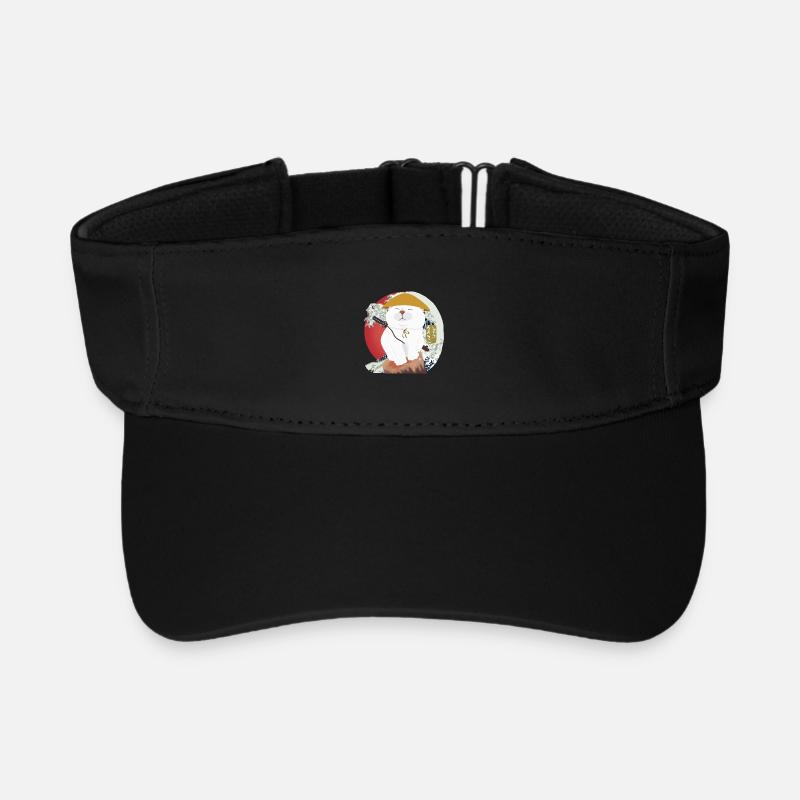 Samurai Cat sitting on the wood - Recycled Sun Visor Cap - black