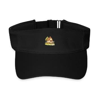 Small Country House Chickens Watercolor Painting - Recycled Sun Visor Cap - black - Front