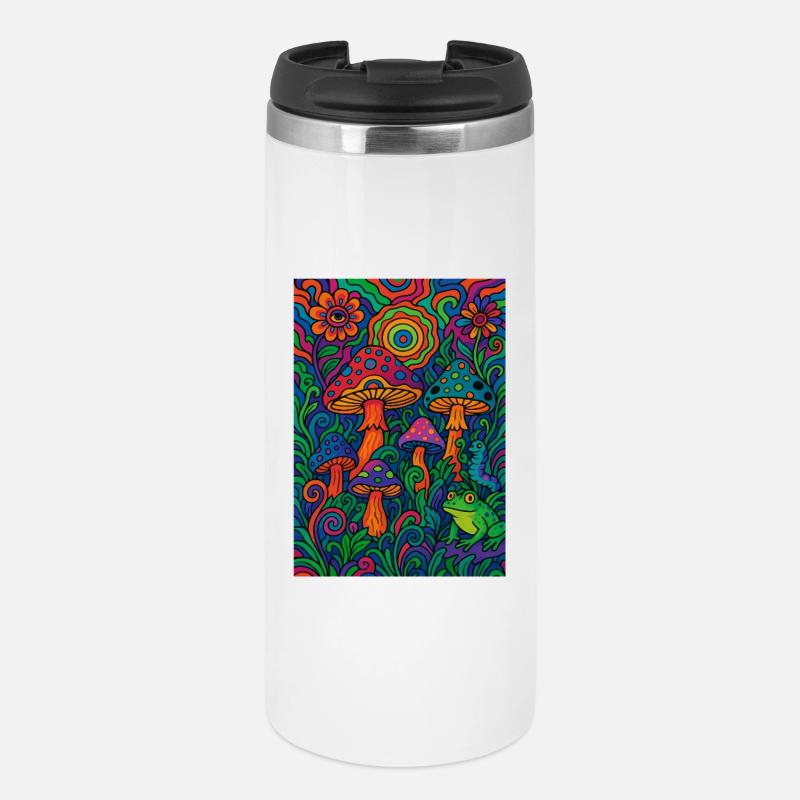Psychedelischer Pilzwald – Buntes Retro Kunstwerk - Thermobecher - Weiß