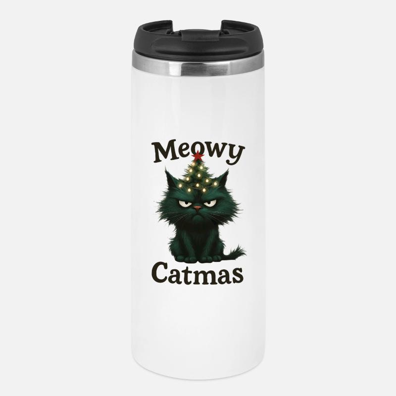 Meowy Catmas Grumpy Christmas Cat - Thermal Cup - white