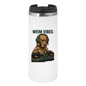 Weimaraner DJ: Retro Musik Design – Weim Vibes - Thermobecher - Weiß - Vorne