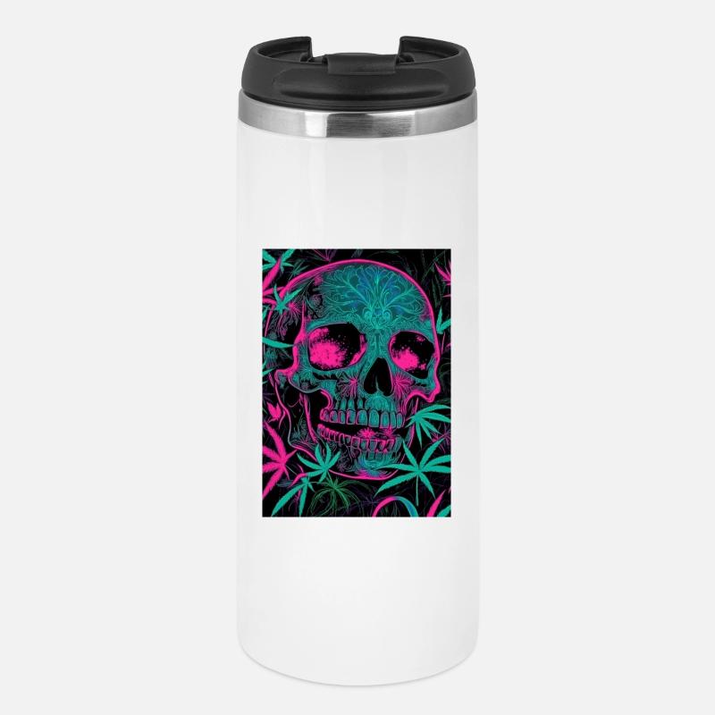 Neon-Skull mit Cannabisblatt-Pattern - Thermobecher - Weiß