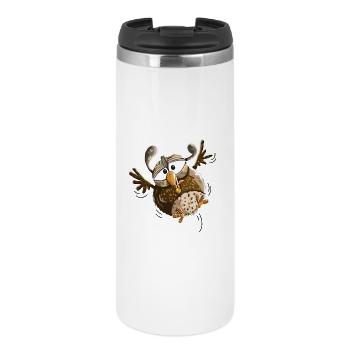 Fluttering owl flying low - owls - funny - Thermal Cup - white - Front