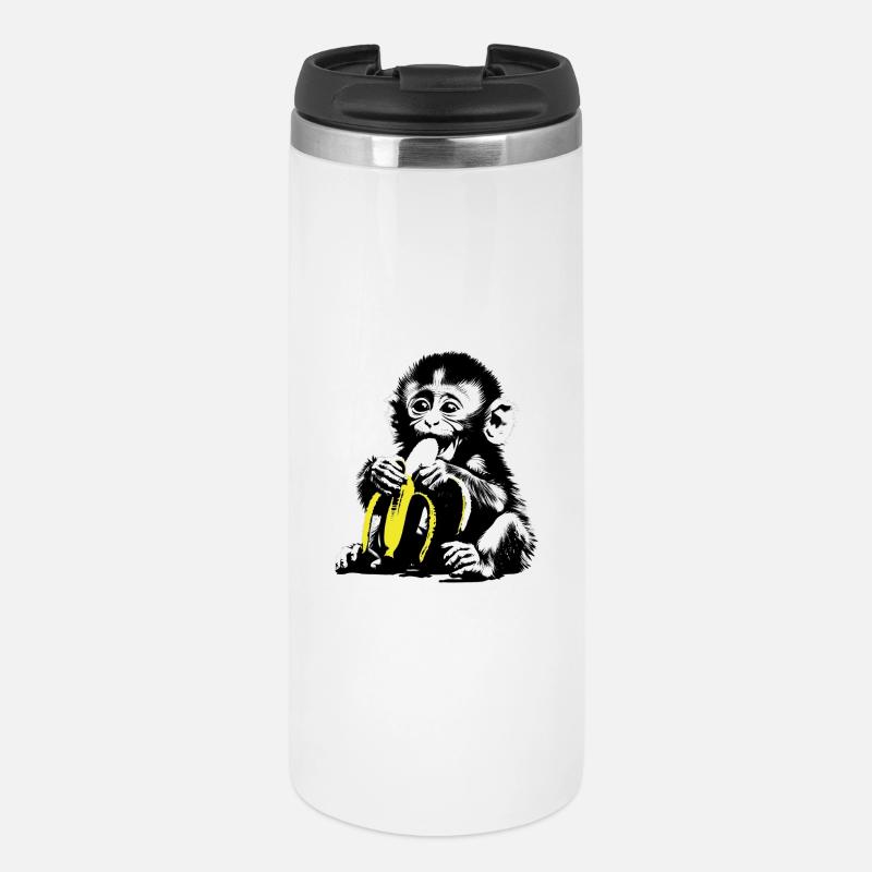 Playful monkey motif with banana - Thermal Cup - white