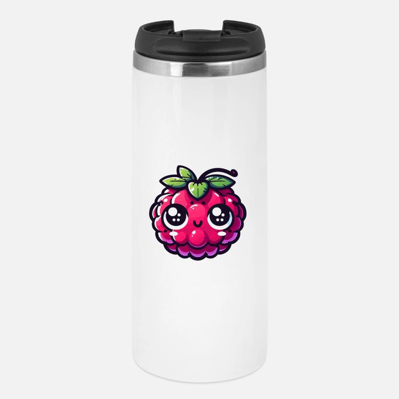 Kawaii bringebær med store øyne - Termokopp - hvit