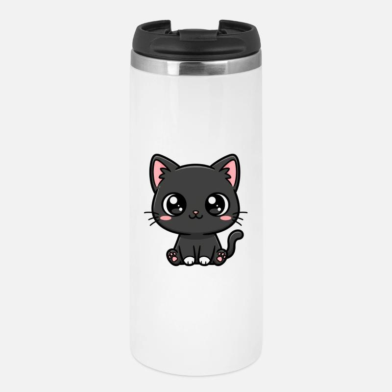 Mitternachtskätzchen-Kawaii-Maskottchen - Thermobecher - Weiß