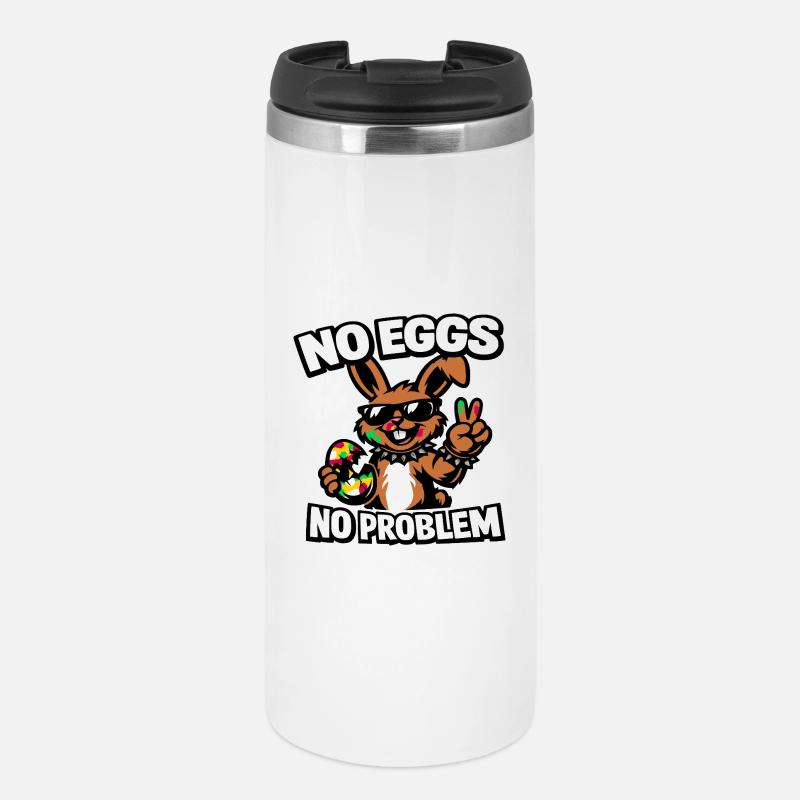 Funny Easter Bunny – No Eggs No Problem - Thermobecher - Weiß
